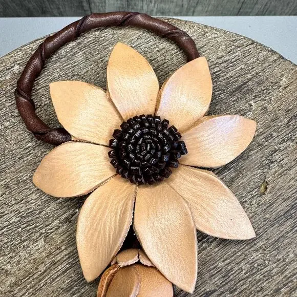 Leather Flower Purse Charm Genuine Leather Fall Daisy Bag Charm NEW FAST SHIP - Picture 3 of 6